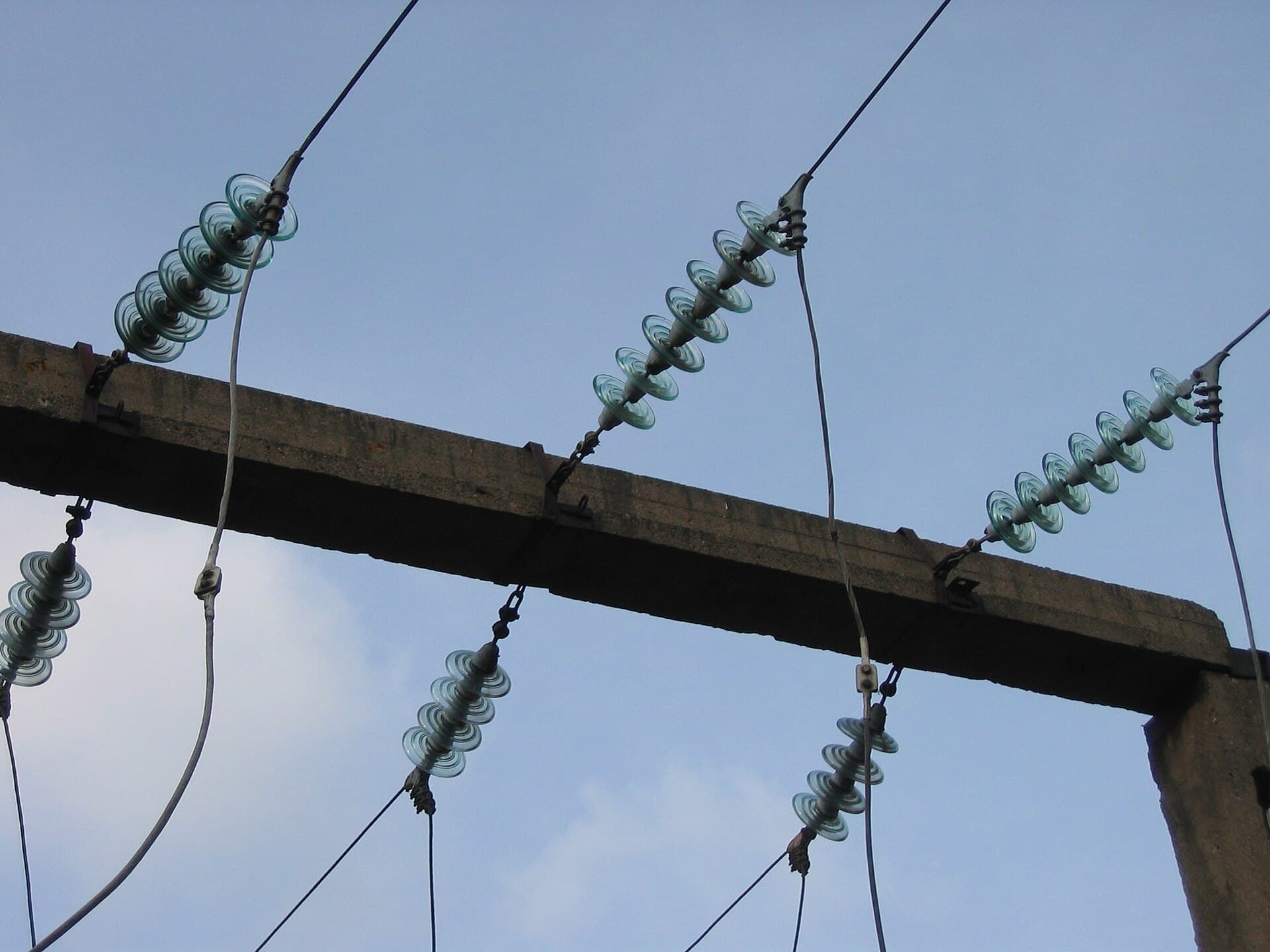 High voltage insulator string on a transmission tower