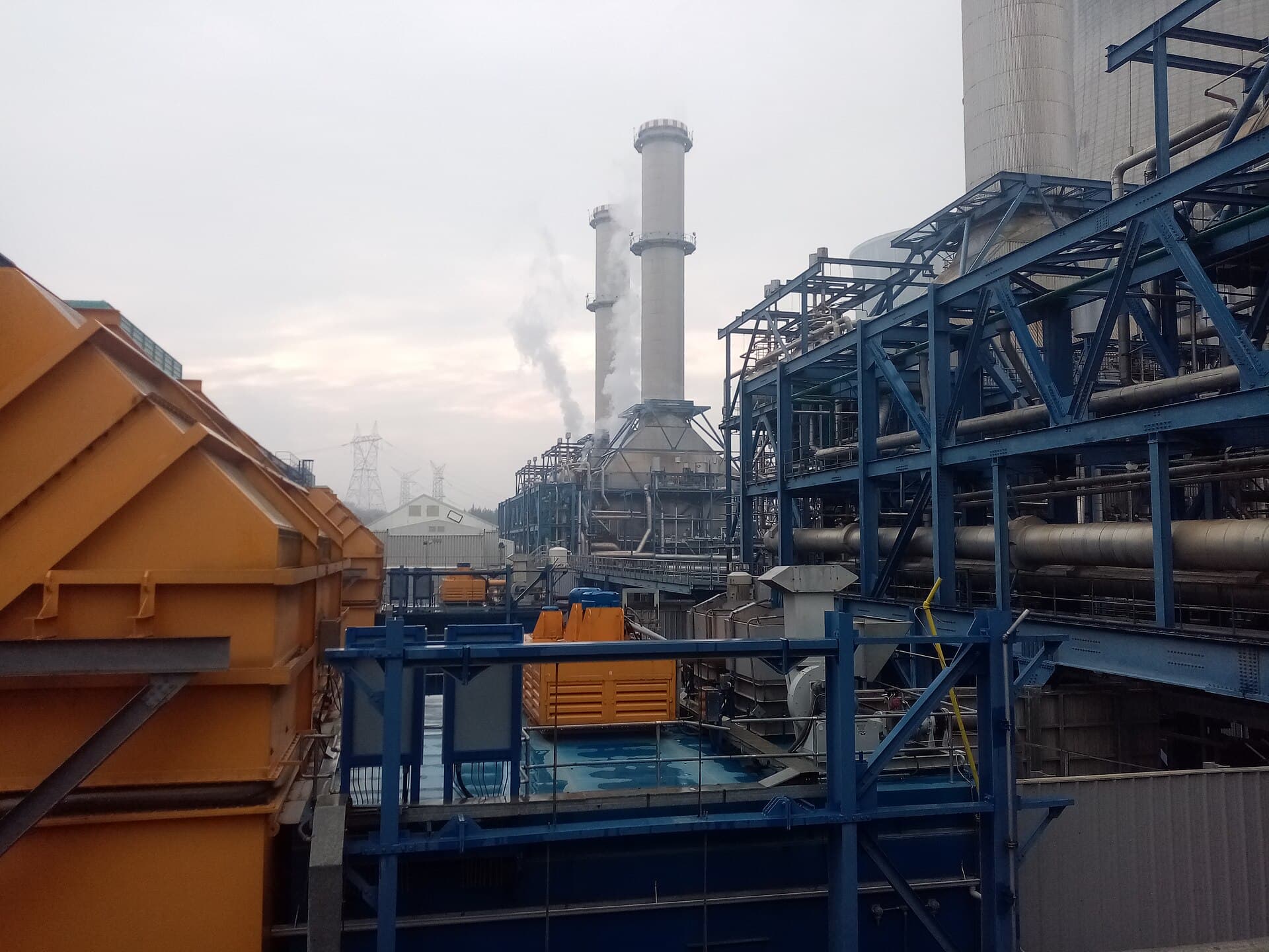 Pipework, ducting and stacks inside a combined cycle power plant